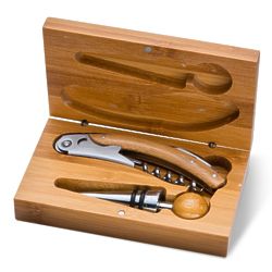 Personalized Bamboo Wine Gift Set with Opener and Stopper