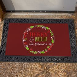 Personalized Merry and Bright Christmas Doormat