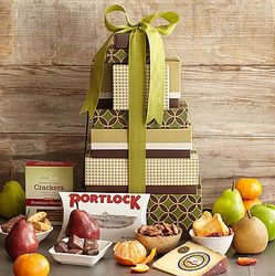 Fruits, Cheeses & Snacks Gift Tower with Personalized Ribbon