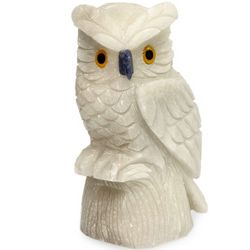 Midnight Owl White Onyx Bird Sculpture