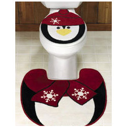 Penguin Toilet Lid Cover & Rug Set