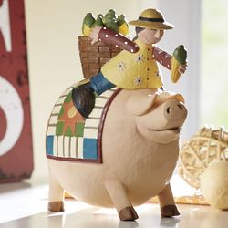 Pig with Girl and Corn Figurine