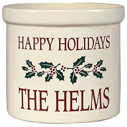 Personalized 2 Gallon Holiday Holly Leaf Crock