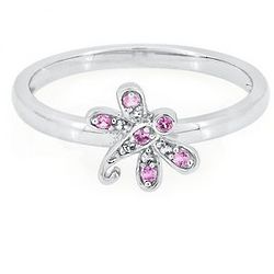 Lab-Created Pink and White Sapphire Dragonfly Stack Ring