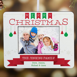 Personalized Holiday Banner Picture Frame Ornament