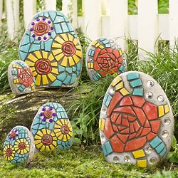 6 Mosaic Flower Stones