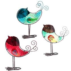 3 Colorful Glass Bird Garden Accents