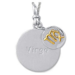 Yellow Gold and Sterling Silver Virgo Zodiac Disk Pendant