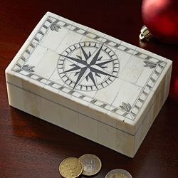Scrimshaw Treasure Box with Compass Rose