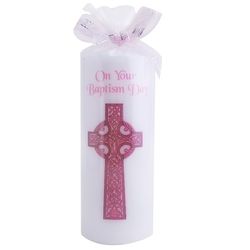 Your Baptism Day Candle with Pink Cross
