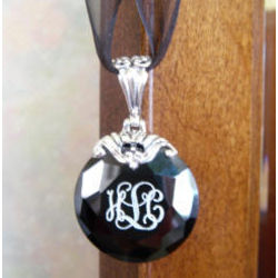 Monogrammed Antique Sterling Silver and Black Crystal Necklace