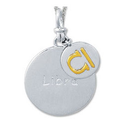 Yellow Gold and Sterling Silver Libra Zodiac Disk Pendant