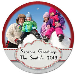 Personalized Photo Red Stitch Christmas Ornament