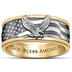 Freedom Soars God Bless America Gold-Plated Men's Spinning Ring
