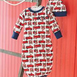 Baby Red Trucks Convertible Gown and Hat Set