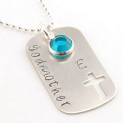 Godmother Cross Hand Stamped Dog Tag Necklace