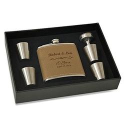 Leather Anniversary Flask & Shot Cups Set