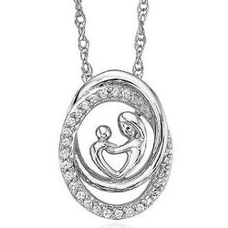 Diamond Mother and Baby Pendant in Sterling Silver