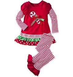 Child's Candy Cane Dress and Stockings Set