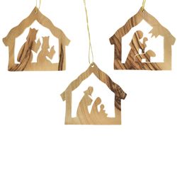 3 Olive Wood Nativity Scene Ornaments