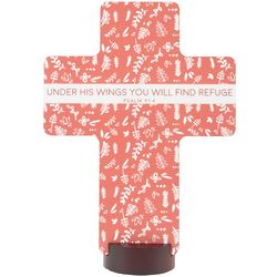 Under His Wings Psalms 91:4 Pink Standing Cross
