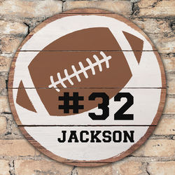 Personalized Round Wood Football Wall Sign