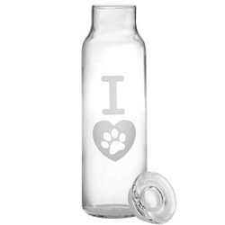 Etched Pawprint Glass Water Bottle