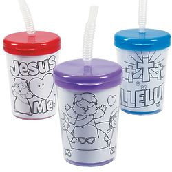 12 Color Your Own Religious Valentine Cups with Straws