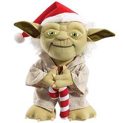 Giggling Yoda in Santa Outfit