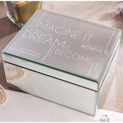 Engraved Inspiring Messages Mirrored Large Jewelry Box