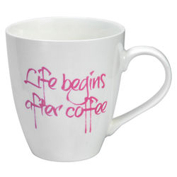 Life Begins After Coffee Mug in White and Pink