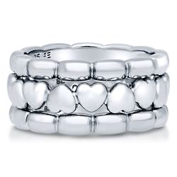 Sterling Silver Bead Heart Statement Stackable Rings
