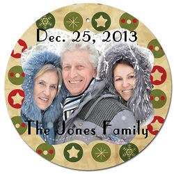 Festive Circle Christmas Ornament with Personalized Photo