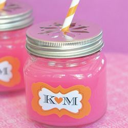 Personalized Mason Drinking Jars with Flower Lids