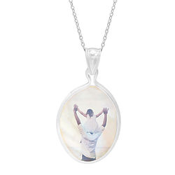 Oval Mother of Pearl Sterling Silver Custom Photo Pendant