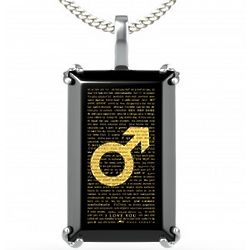 Male Symbol I Love You in 120 Languages Onyx Silver Necklace