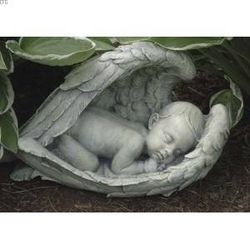 Sleeping Baby in Angel Wings Outdoor Statue