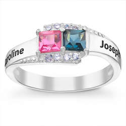 Couple's Silver Square Birthstone and Cubic Zirconia Ring