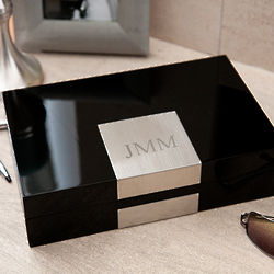 Personalized Lacquered Valet Box in Black