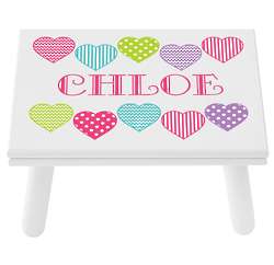 Personalized Happy Hearts Step Stool in White