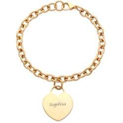 Personalized Gold Stainless Steel Engraved Name Heart Bracelet