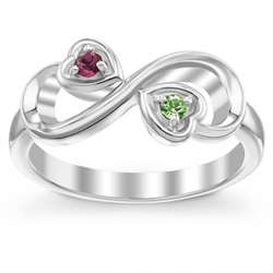 Couple's Sterling Silver Birthstone Hearts Infinity Ring