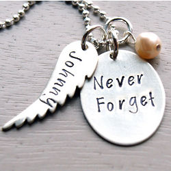 Never Forget Personalized Angel Wing Hand Stamped Necklace