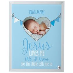Personalized Jesus Loves Me Glass Photo Frame in Blue