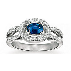 14K White Gold Oval Sapphire Diamond Loops Fashion Ring