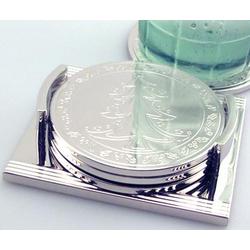 Engraved Silver Plated Holiday Coaster Set