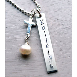 Cross Tag Personalized Hand-Stamped Necklace