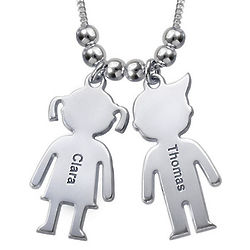 Mother's Personalized Silver Necklace with Children Charms