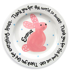 Baby's Personalized Pink Easter Bunny Dinner Plate
