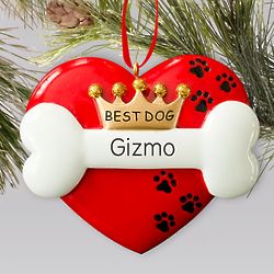 Engraved Best Dog Heart and Bone Ornament